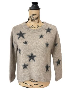 Zadig & Voltaire Markus Star Tweed Cashmere Sweater Beige Latte Knit Size Small